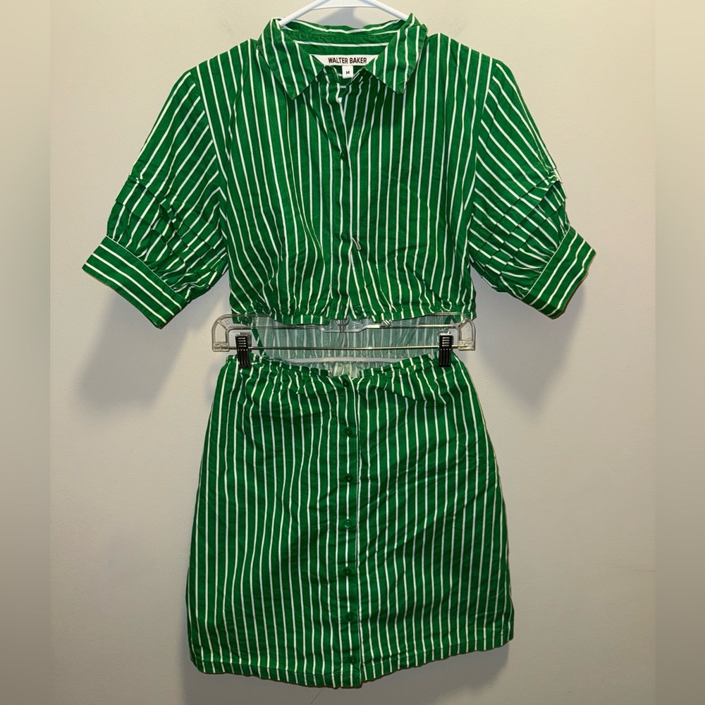 Walter Baker Green and White Striped Mini Dress